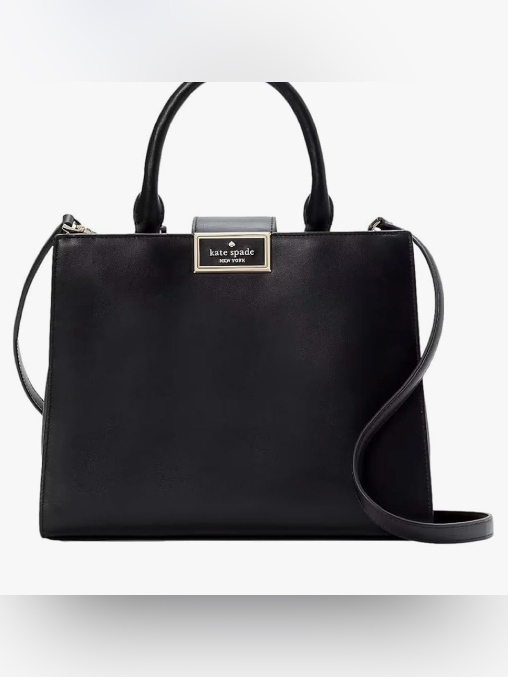 Nwt Kate Spade Black Smooth Leather Structured Satchel W/Top Handle &Crossbody